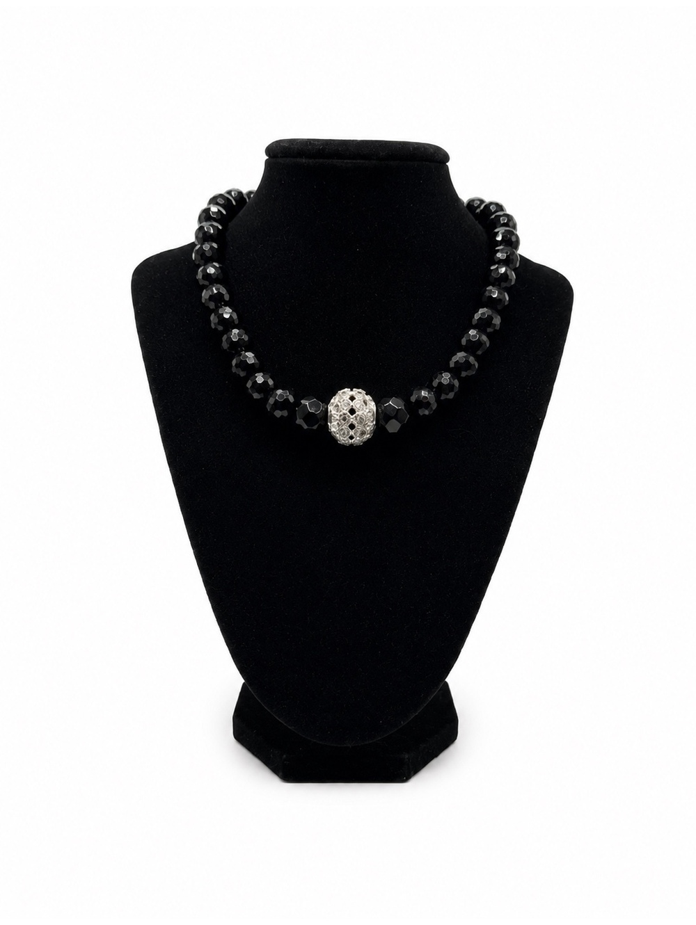 Jewelry By GG Black Faceted Jet w/ Rhinestone Accent Costume 8" Beaded Necklace
